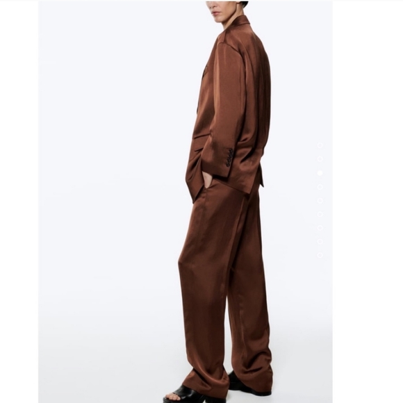 Zara * satin effect straight oversized flowy blazer brown - Picture 12 of 17